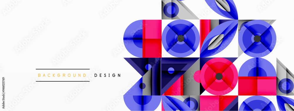 Poster Abstract geometric pattern. Blue, pink, purple squares overlap creating modern visual effect. Minimalist design suitable for backgrounds.