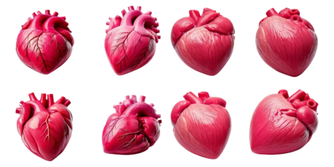 Realistic Anatomical Heart Models Set for Educational Purposes, Isolated on Transparent, white background
