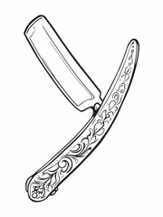Classic Straight Razor line art traditional shaving razor.eps