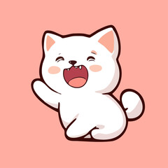 Cheerful White Cat Waving