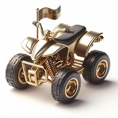a 3d metallic gold silver cartoon quad bike Illustration on a white background