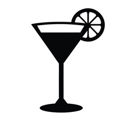 gin and tonic with lime vector silhouette icon, black and white illustration of drinks.