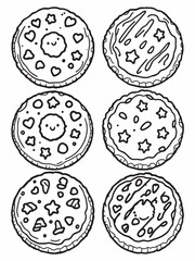 Collection of round cookie cookies biscuit line art illustrations.eps
