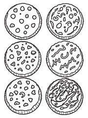 Collection of round cookie cookies biscuit line art sketches.eps