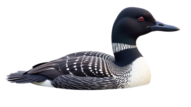 Detailed loon clipart isolated on a white background, realistic bird illustration with fine feather details, wildlife animal art for educational and decorative use, high-resolution aquatic bird graphi
