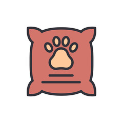 Simplified bag of pet food with paw print design and line details
