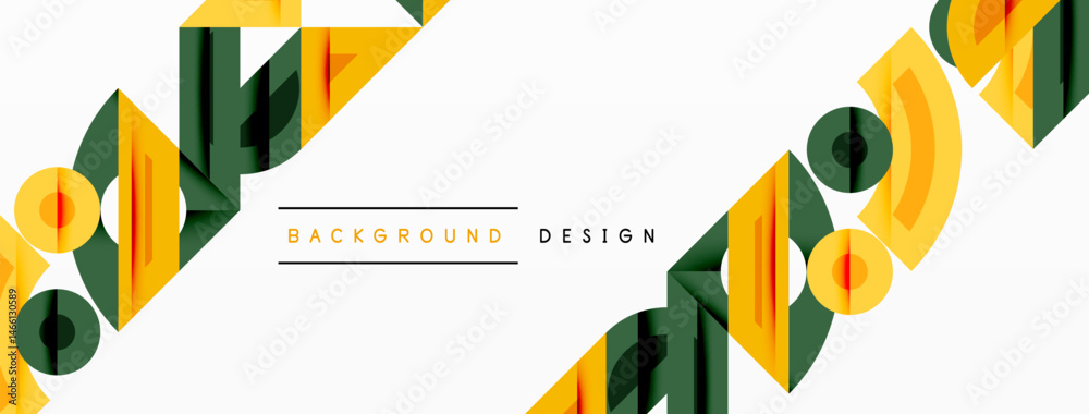 Fototapete Abstract geometric shapes, yellow, green, white. Modern design elements create dynamic visual pattern. Minimalist aesthetic.