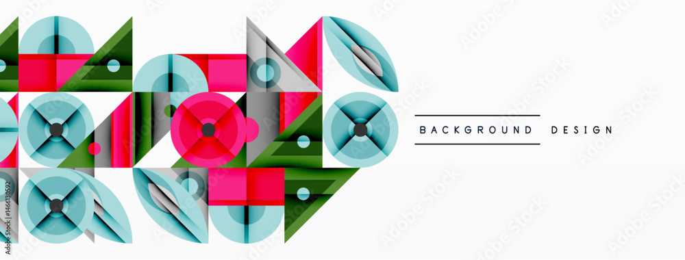 Poster Abstract geometric shapes, vibrant colors, modern design elements. Clean lines, overlapping forms create dynamic visual impact.