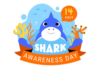 Shark Awareness Day Vector Illustration on 14 July Featuring a Shark and the Ocean to help Preserve the Marine Ecosystem in a Flat Background