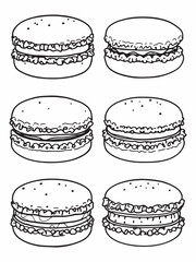 Colorful Macaroons Line Art On White Background Art.eps