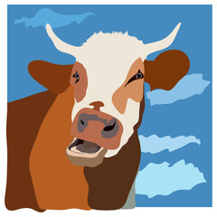 Cartoon Cow Head Vector Illustration