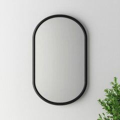 Obraz premium Elegant Oval Mirror with Minimalist Black Frame on White Wall