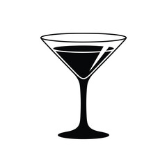 Simple Black and White Martini Glass Icon Illustration