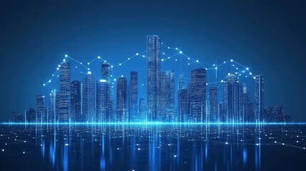 Fototapeta premium Digital cityscape with interconnected networks representing technology and future innovation trends for smart city systems