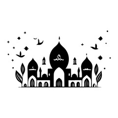 Stylized architectural illustration showcasing a serene oriental building scenery