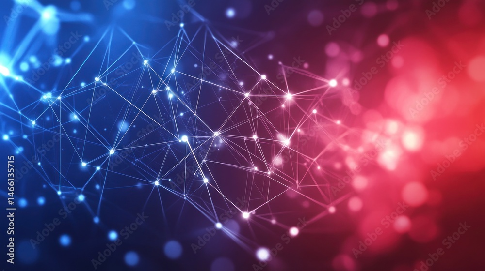Poster Abstract network connecting points in a vibrant mix of blue and red