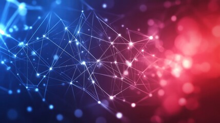 Abstract network connecting points in a vibrant mix of blue and red