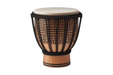Intricately Designed Wooden Drum with Geometric Patterns