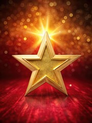 Obraz premium Golden star shining brightly on a crimson red background with subtle texture and soft focus effect