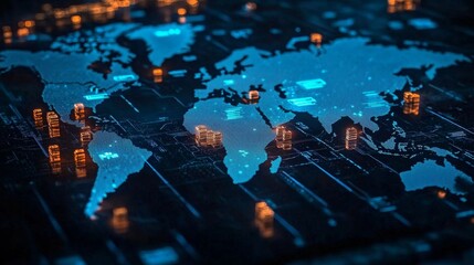 Obraz premium Visualize financial growth represented on a world map backdrop.
