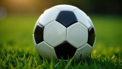 Obraz premium Close-up view of classic black and white soccer ball, arena, field, white