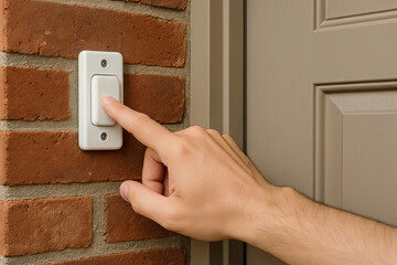 Generative AI: Hand Pressing Doorbell at Front Entrance
