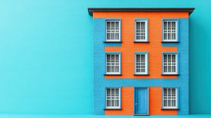 Obraz premium Stylized Residential Building Facade with Playful Contrast Color Palette Minimalist Urban Housing Concept Depicting Homeownership and Growth