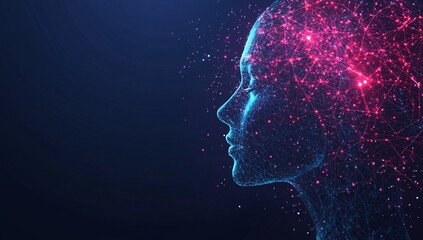 Abstract digital human head with glowing network connections