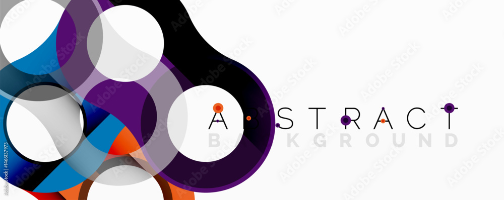 Poster Modern graphic design. Overlapping circles create vibrant, colorful composition. White space balances dynamic elements.