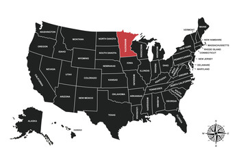 Minnesota , USA, vector map isolated on United states map. Editable blank vector map of USA.