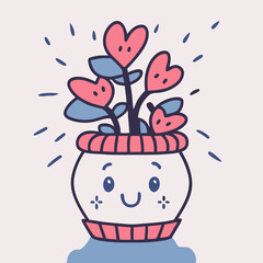 Cute Cartoon Heart Flower Pot Plant Illustration