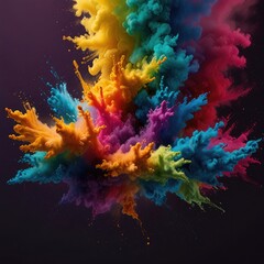 "Color Explosion in Air &ndash; Vibrant Powder Burst in Rainbow Spectrum on White Background"