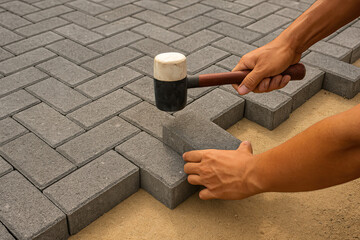 Generative AI: Hand Laying Paving Block for Outdoor Patio Construction
