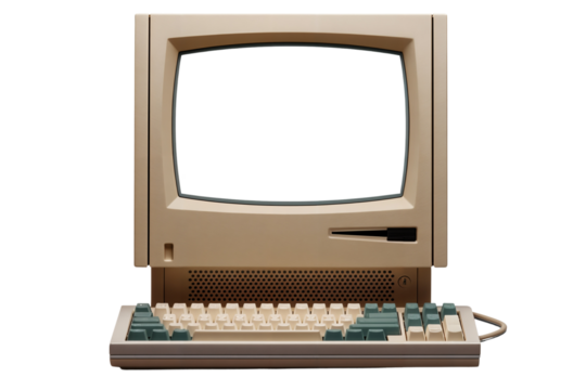 Vintage Computer Monitor and Keyboard on White Surface