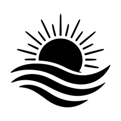 Rising Sun Over Ocean Waves. vector: Ideal for use as a tattoo, icon, web graphic design, and infographic concepts.
