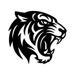 Roaring Tiger Silhouette in Profile. animal vector: Ideal for use as a tattoo, icon, web graphic design, and infographic concepts.