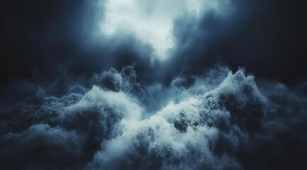 Dark, ominous clouds fill the sky, hinting at a storm.  Vast, dense, and dramatic cloudscapes.  A brooding atmosphere of impending danger