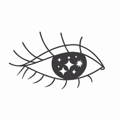 Mystical Eye with Stars Illustration, Line Art Design
