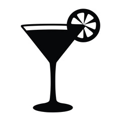 lemon drop martini vector silhouette icon, black and white illustration of drinks.
