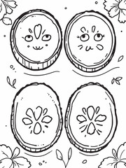 Cucumber slices in a row simple line art.eps