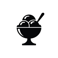 Simple Black Icon of Ice Cream in a Sundae Dish