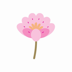 Pink Flower Illustration, Simple Floral Design, Flat Design Flower