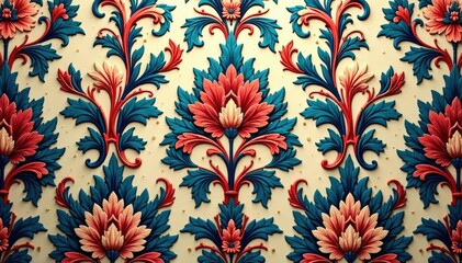 Obraz premium Intricate floral damask textile, elegant swirls and leaves , arabesque, seamless pattern, leaf