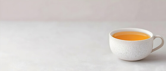 White Ceramic Tea Cup With Orange Liquid On Light Background