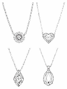 diamond neckless ultra minimalist 2D line art style.eps