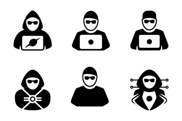Hacker cyber security threat vector icon set glyph