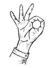 Hand making the OK gesture vector cartoon clip art hand drawn.