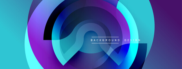 Abstract fluid shapes, vibrant colors blend. Modern design features circular layers, gradient effect. Text reads background design.