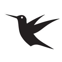 Black Hummingbird Silhouette Isolated on White Background. Elegant Minimalist Bird Icon Perfect for Logo Design, Nature Illustrations, Tattoos, and Graphic Projects.
