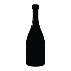 prosecco bottle vector silhouette icon, black and white illustration of drinks.